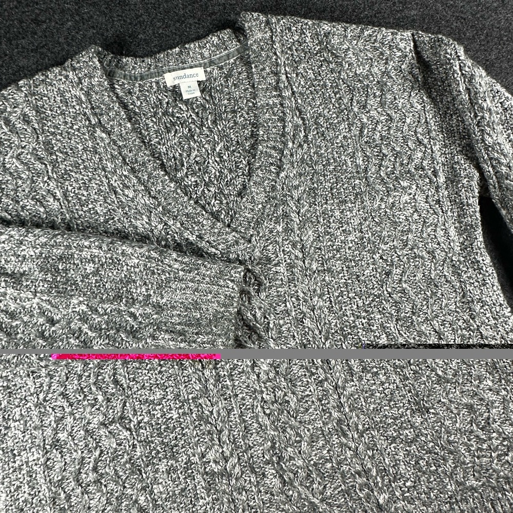 Sundance Sweater Cable Knit Womens Med Pullover Slouchy Cozy Gray V Neck